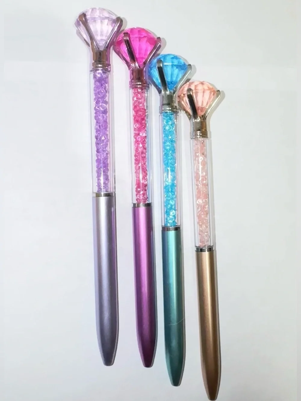 Diamond Pen Set of 4: Purple, Pink, Blue, & Rose Gold - Black ink only - NEW